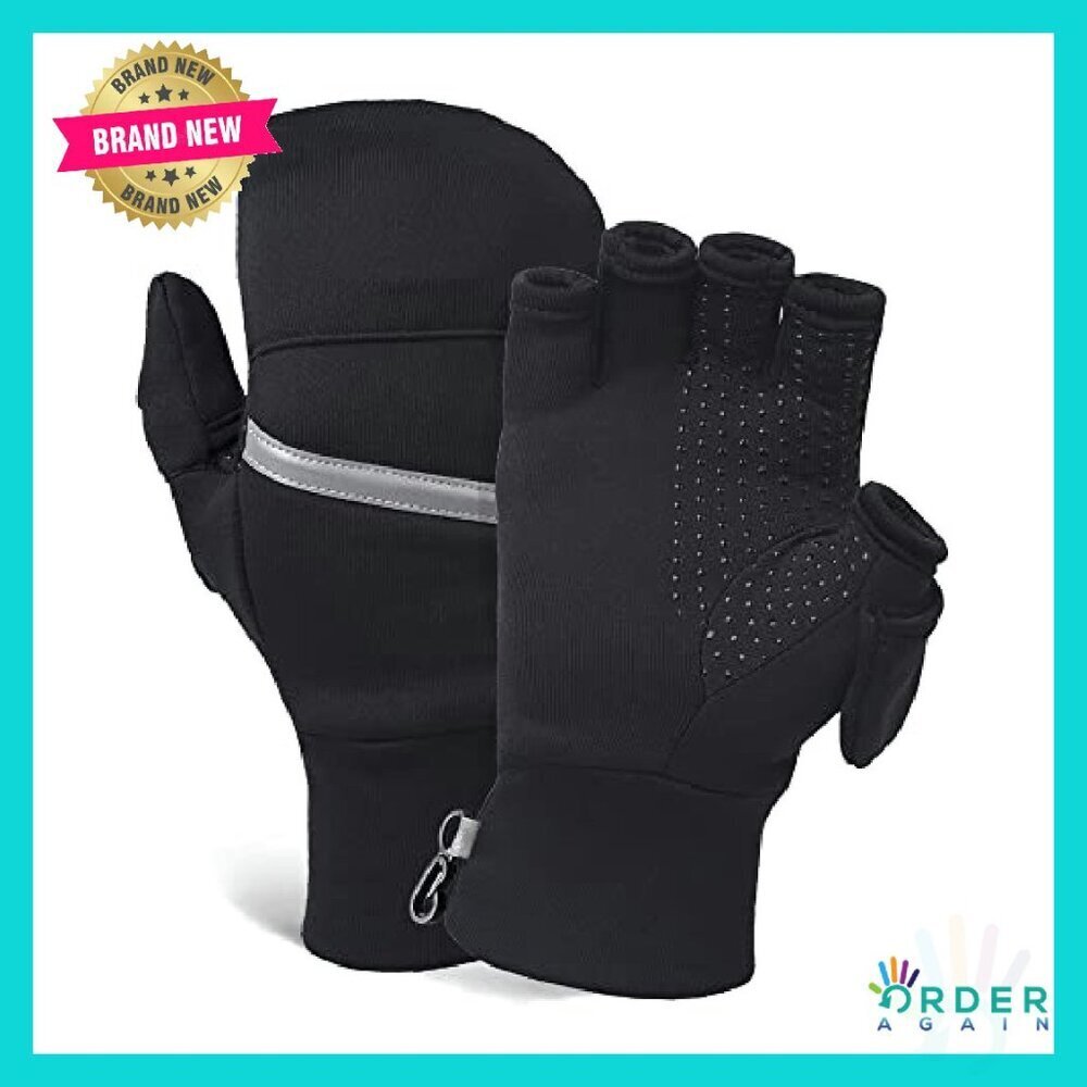 Convertible Running Mittens Reflective Accents Flip Top Magnetic Thumb Flap - Picture 2 of 8